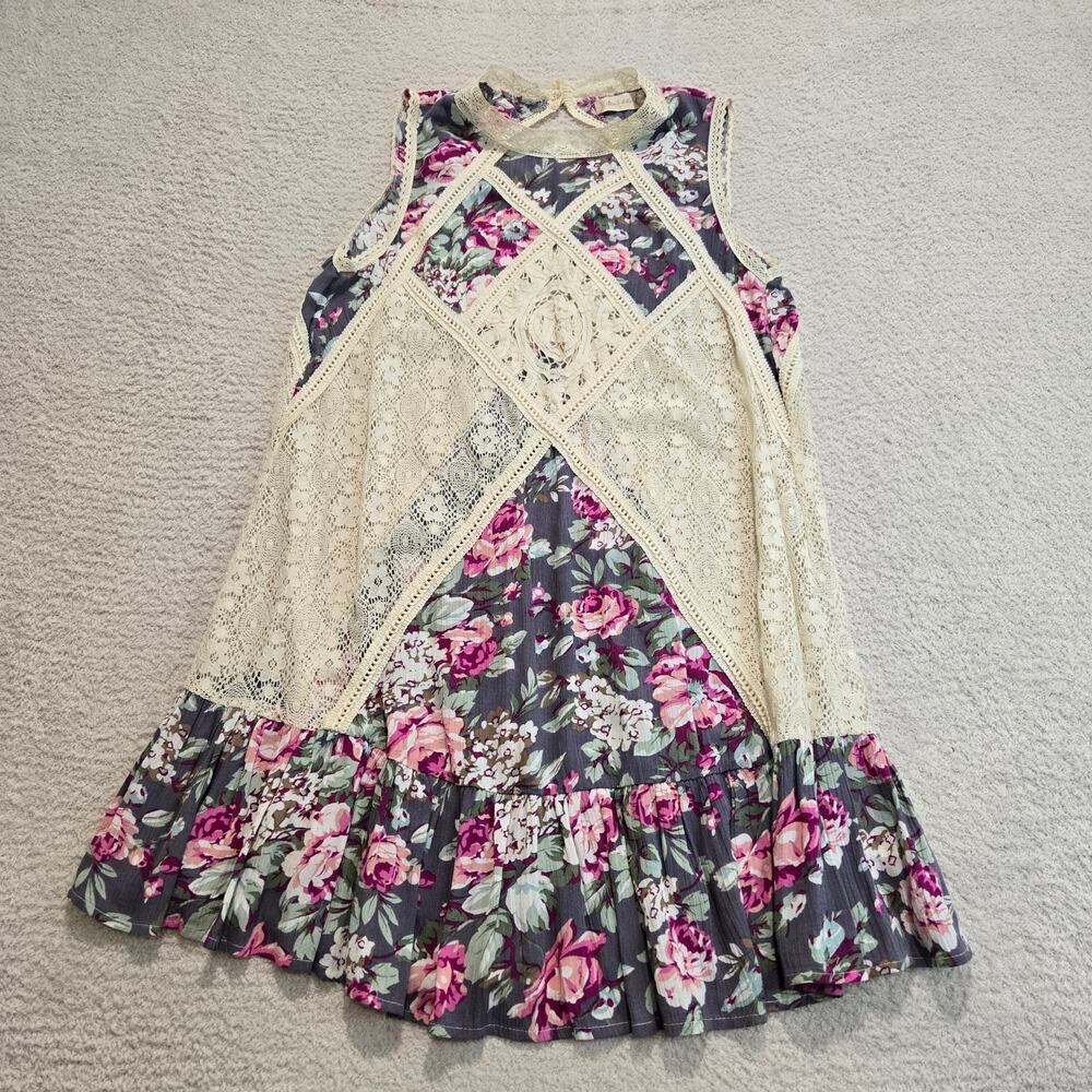Altar'd State Floral Crochet Lace Sleeveless Dress Sz S Boho Chic Festival